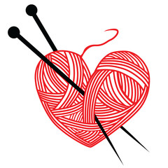 heart wool knitting needle isolates hobby handcraft logo