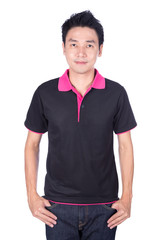 man in black polo shirt isolated on white background