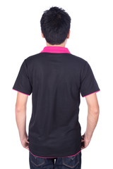 Obraz premium man in black polo shirt isolated on white background (back side)