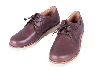 Brown leather men's shoes isolated on white background