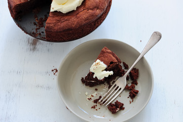 Homemade chocolate cake with chocolate eggs
