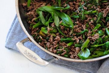 Homemade salad with broccoli and meat, balanced meal