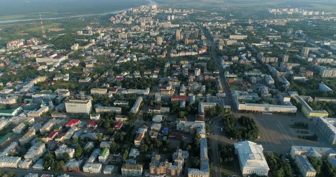 A typical Russian city. A view from the height of a bird fly.