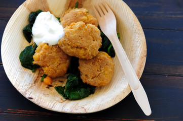 Homemade Fish ball in wooden bowl