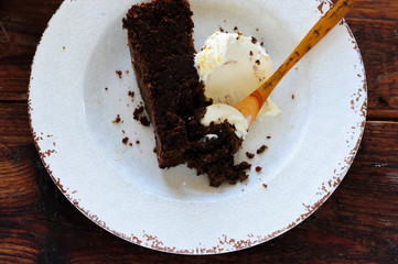 Homemade chocolate cake with kale served in a plate