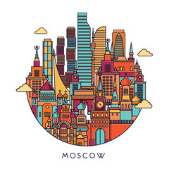 Moscow skyline . Vector line illustration