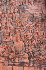 Fototapeta na wymiar Wall legendary Buddhist statues in Thailand2