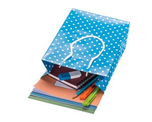 School supplies in a gift bag