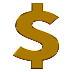 3D gold dollar sign. 3D gold dollar on white background. golden symbol of the dollar.