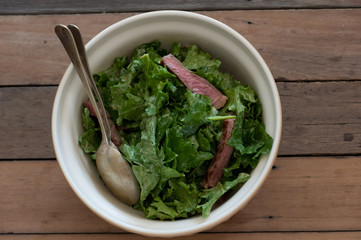 Salad with meat and cheese, balanced meal