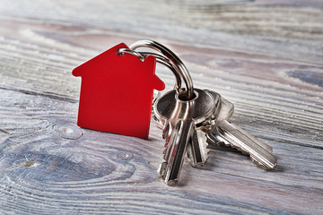 estate concept with key, red keychain with house symbol