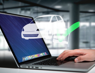 View of a Verified car ready to go on a futuristic interface - transportation and travel concept