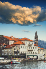 Perast village on a coast of Boka Kotor bay