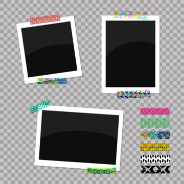 A set of antique photo frames with an ornamental adhesive tape. Vector illustration EPS10