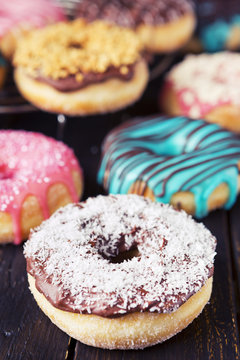 Fresh homemade donuts with various toppings