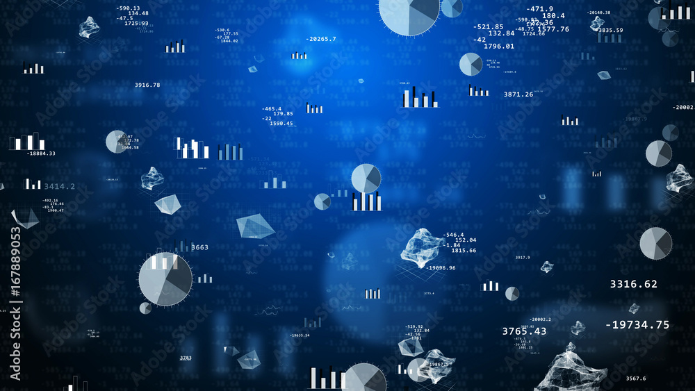 Poster stock exchange values with flying graphs