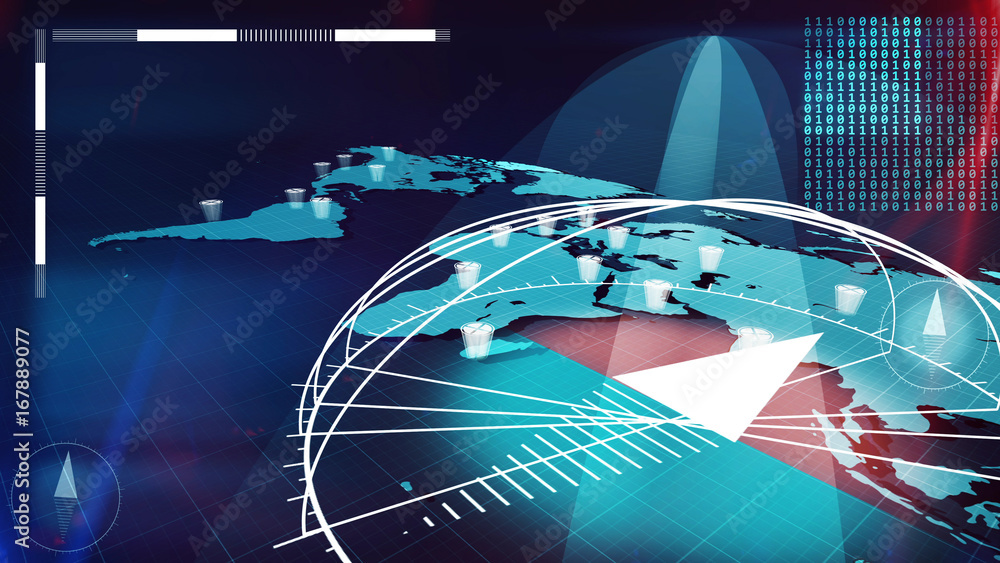 Poster world internet map with bits and columns on it