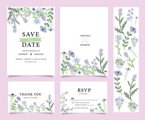 wedding invitation card template set with text