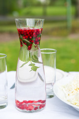 Water carafe with mint and cowberry