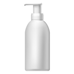 Vector blank templates of empty and clean white plastic container.  White glossy plastic tube for medicine or cosmetics. Illustration. Realistic 3d mock-up of cosmetic package.