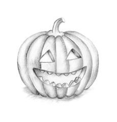 Smiling Halloween Pumpkin. Hand drawing illustration. Horror night. Halloween Party Illustration.