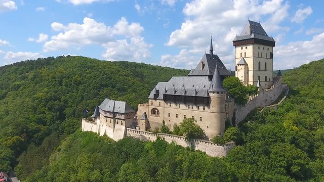 Aerial view of Medieval castle Karlstejn in Czech republic, Europe