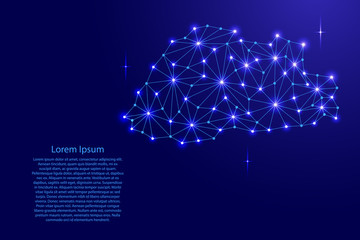 Bhutan map of polygonal mosaic lines network, rays and space stars of vector illustration.