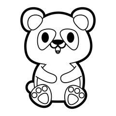 Flat line uncolored panda bear over white background vector illustration