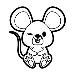 Flat line uncolored mouse over white background vector illustration