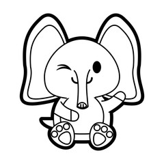 Flat line uncolored elephant over white background vector illustration