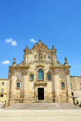 Beautiful view of San Francesco d'Assisi baroque church in Matera, Italy