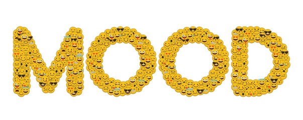 The word mood written in social media emoji smiley characters