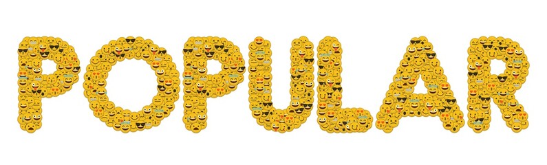 The word popular written in social media emoji smiley characters