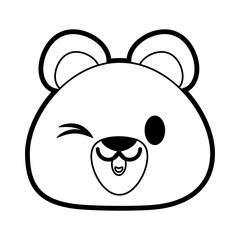 Flat line uncolored bear over white background vector illustration