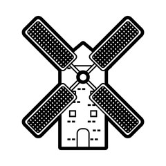 Flat line uncolored windmill over white background vector illustration