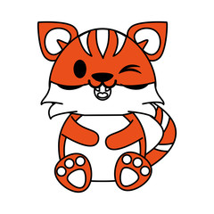 Flat line tiger with hint of color over white background vector illustration