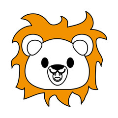 Flat line lion with hint of color over white background vector illustration