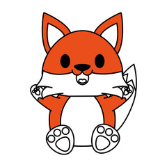 Flat line fox with hint of color over white background vector illustration