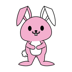 Obraz na płótnie Canvas Flat line pink bunny over white background vector illustration