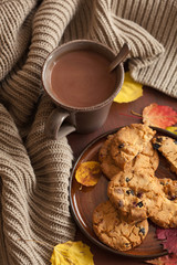 hot chocolate warming drink wool throw cozy autumn leaves