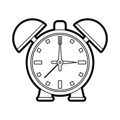 Flat line uncolored alarm clock over white background vector illustration