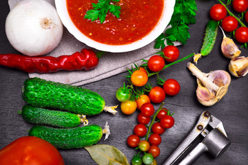 Fresh cherry tomatoes and cucumbers for cooking