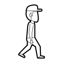 Flat line uncolored man with hat over white background vector illustration