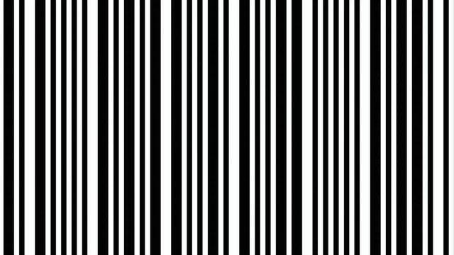 Detailed scanning of a barcode in slow motion, the red scanline light reading the bars and showing a green dot upon the successful decoding. Stripes only, no numbers.
