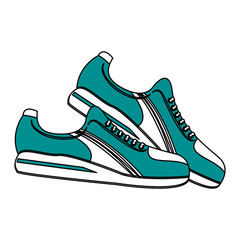 Flat line sneakers with hint of color over white background vector illustration
