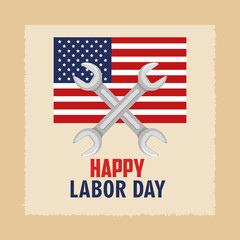 happy labor day flag united states and spanner concept vector illustration