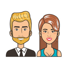 young couple avatars characters portrait people vector illustration