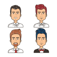 Fototapeta premium portrait happy men dressed tie and bow tie vector illustration