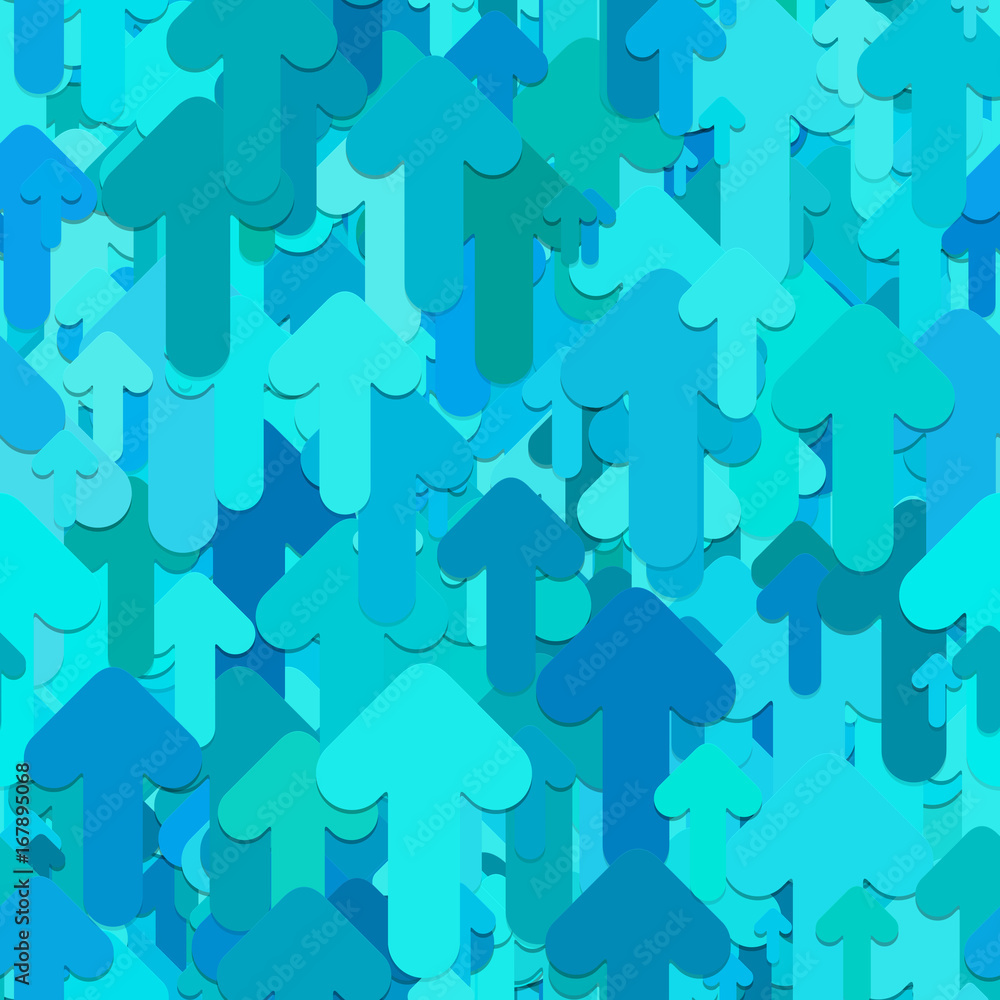 Poster seamless arrow background pattern - vector design from light blue rounded forward arrows with shadow
