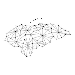 Honduras map of polygonal mosaic lines network, rays and dots vector illustration.